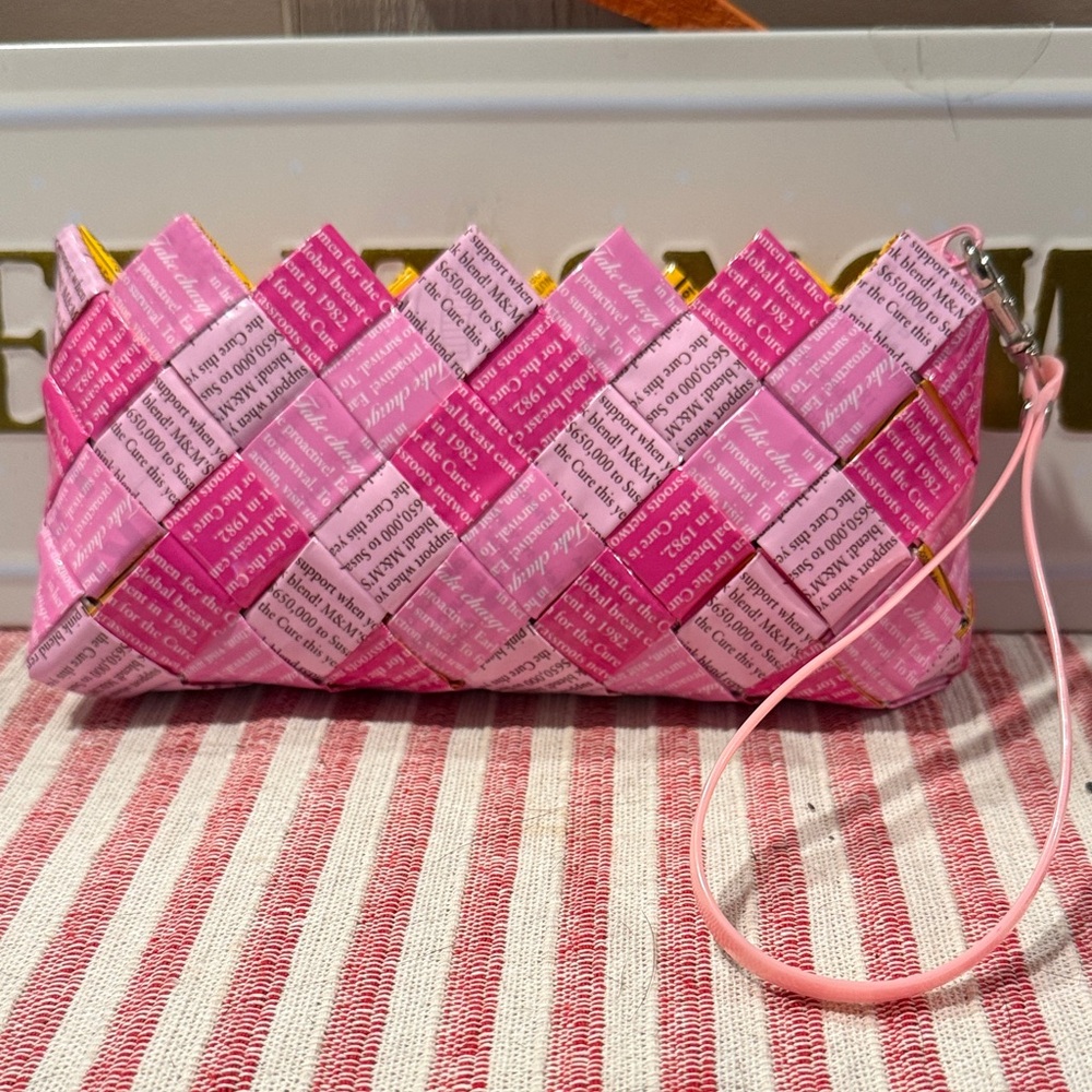Nahui Ollin Pink Breast Cancer & M&M Woven Clutch Bag